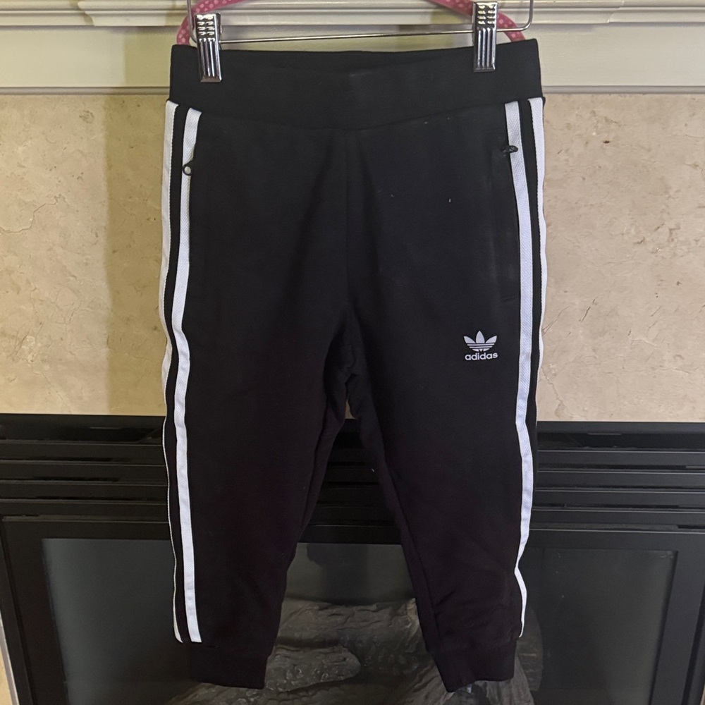 Adidas Kids Black Joggers with White Stripes